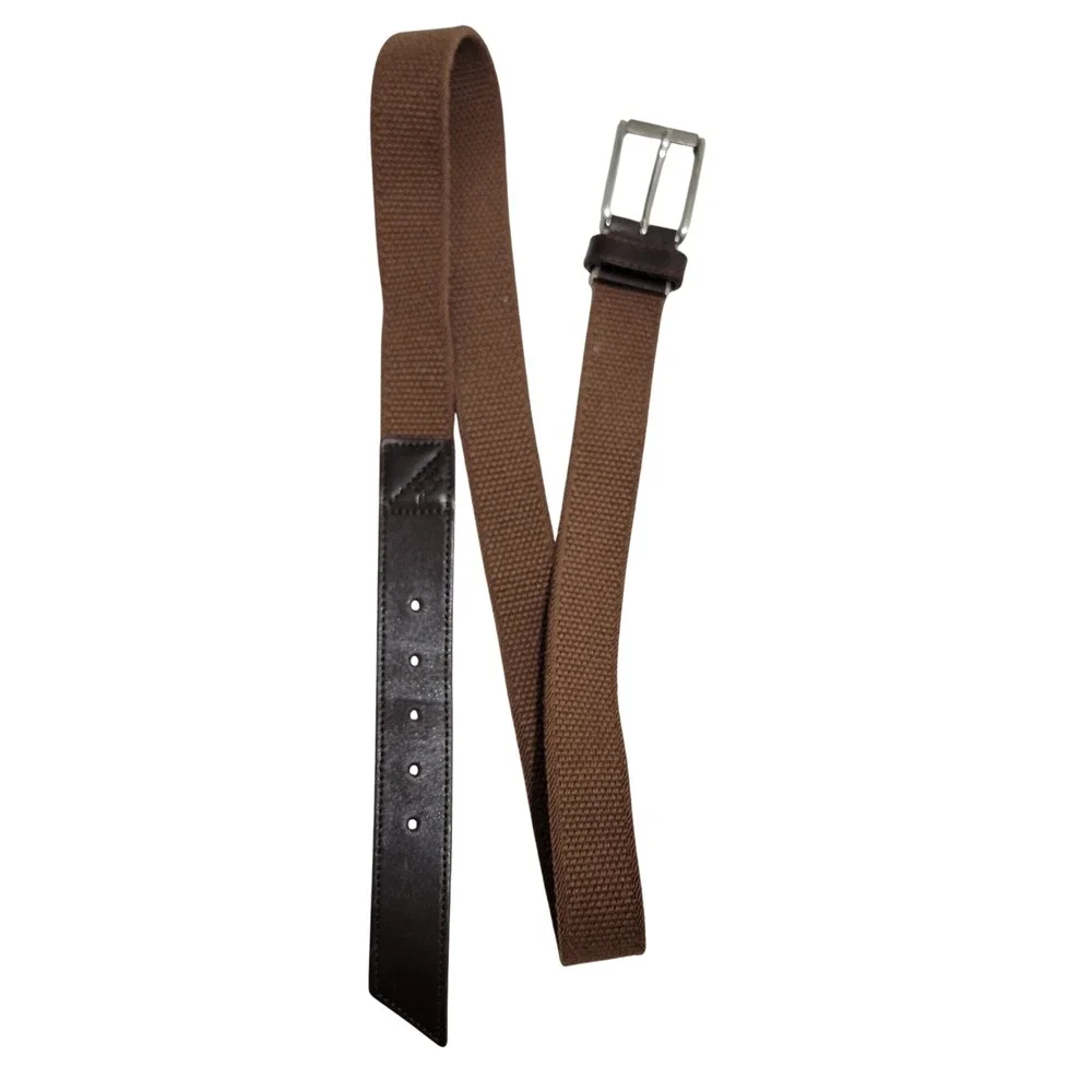 New Man France Brown Woven Elastic Stretch Belt‎ Leather Trim Mens Size 42 105cm